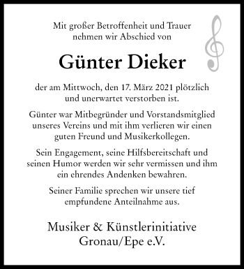 Anzeige von Günter Dieker 