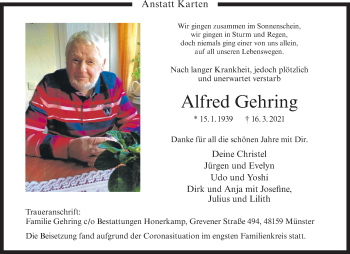 Anzeige von Alfred Gehring 