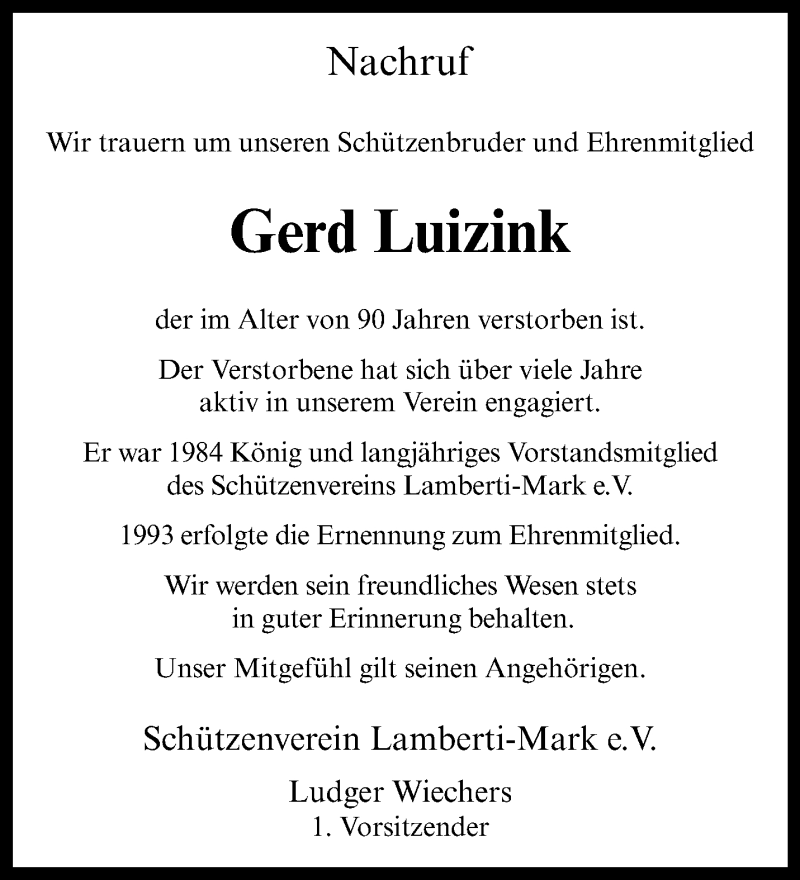  Traueranzeige für Gerd Luizink vom 01.04.2021 aus 