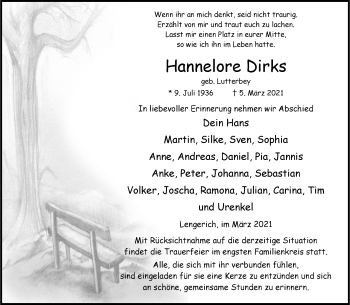 Anzeige von Hannelore Dirks 