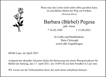 Anzeige von Barbara Pegesa 