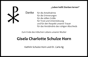 Anzeige von Gisela Charlotte Schulze Horn 