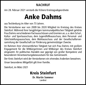 Anzeige von Anke Dahms 
