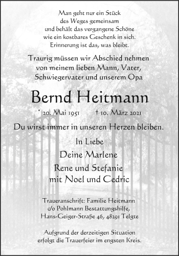 Anzeige von Bernd Heitmann 