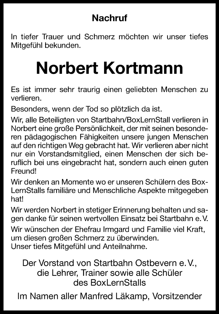  Traueranzeige für Norbert Kortmann vom 21.04.2021 aus 