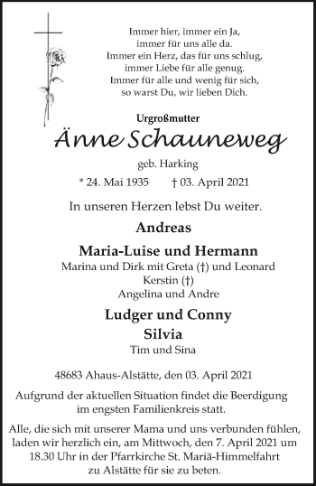 Anzeige von Änne Schauneweg 
