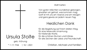 Anzeige von Ursula Stolte 
