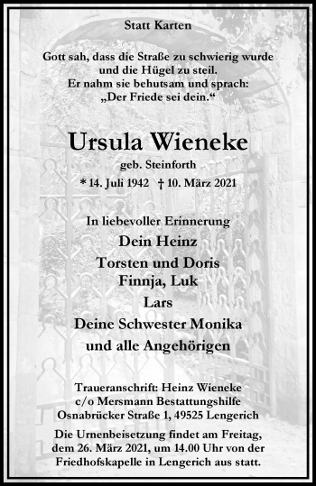 Anzeige von Ursula Wieneke 