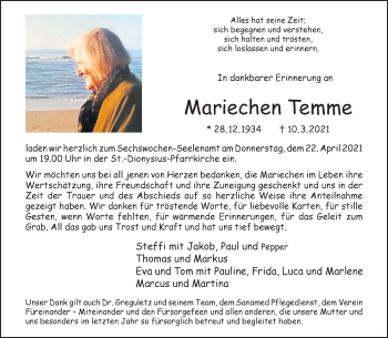 Anzeige von Mariechen Temme 