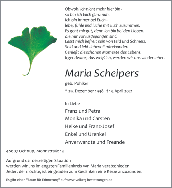 Anzeige von Alfons Scheipers 