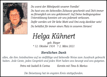 Anzeige von Helga Kühnert 