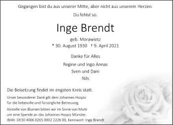 Anzeige von Inge Brendt 