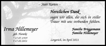 Anzeige von Irma Hillemeyer 