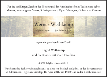 Anzeige von Werner Wethkamp 