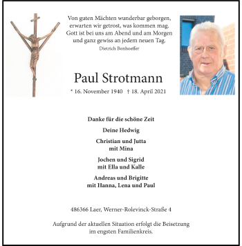 Anzeige von Paul Strotmann 