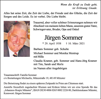 Anzeige von Jürgen Sommer 