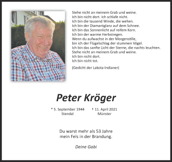 Anzeige von Peter Kröger 