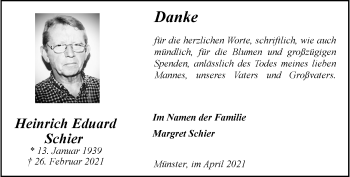 Anzeige von Heinrich Eduard Schier 