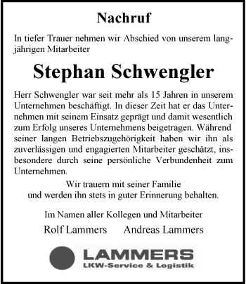 Anzeige von Stephan Schwengler 