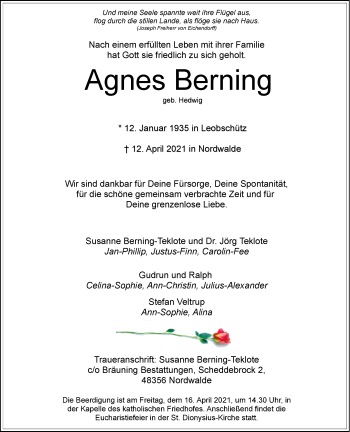 Anzeige von Agnes Berning 