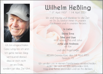 Anzeige von Wilhelm Heßling 
