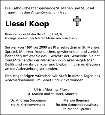 Anzeige von Liesel Koop 