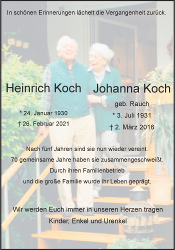 Anzeige von Heinrich Koch 