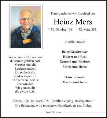Anzeige von Heinz Mers 