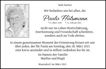 Anzeige von Paula Hülsmann 