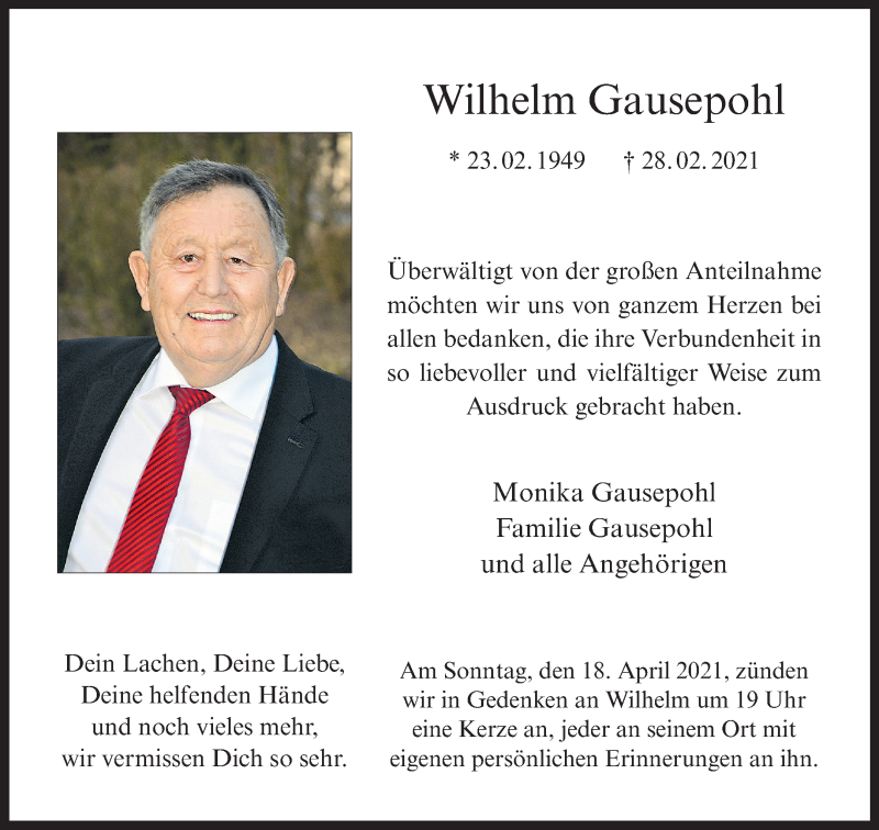  Traueranzeige für Wilhelm Gausepohl vom 17.04.2021 aus 