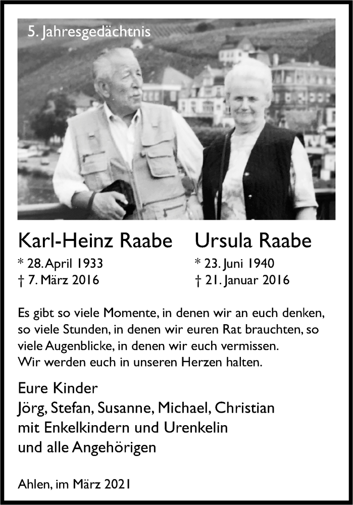 Traueranzeige für Karl-Heinz Raabe vom 20.03.2021 aus 