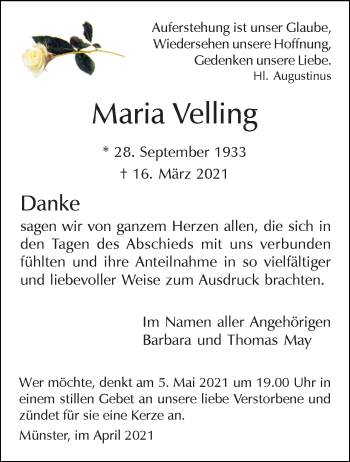 Anzeige von Maria Velling 