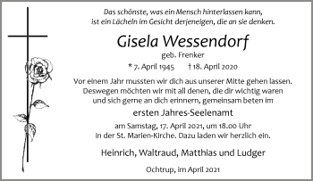 Anzeige von Gisela Wessendorf 