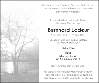 Anzeige von Bernhard Ladeur 