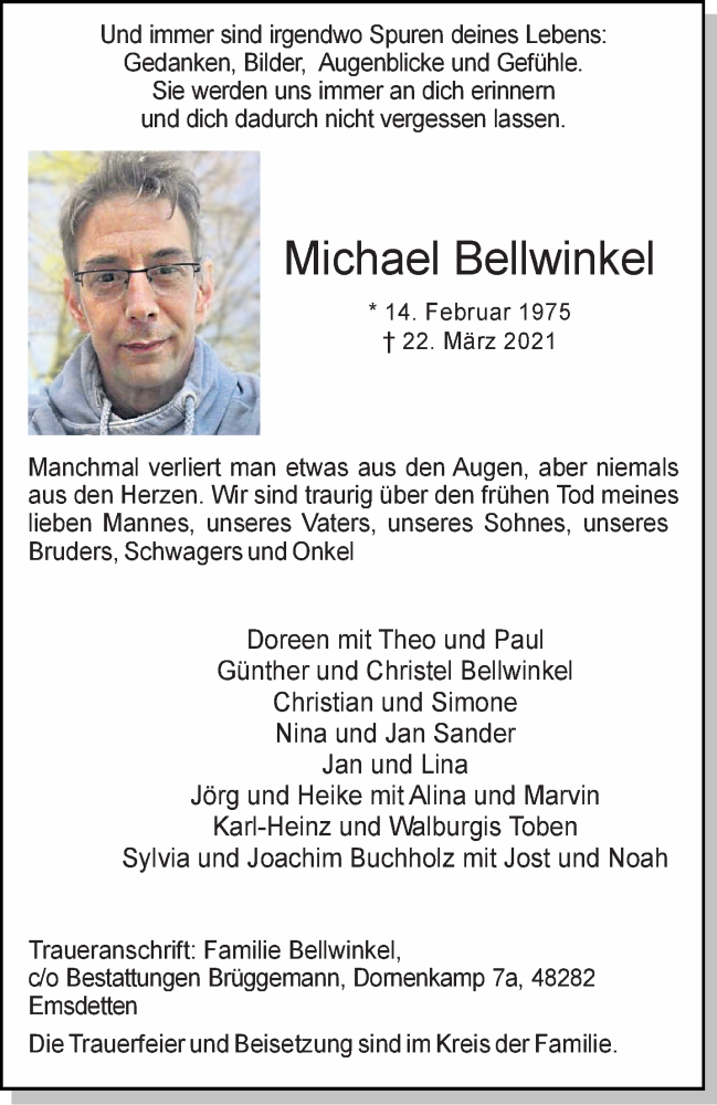  Traueranzeige für Michael Bellwinkel vom 25.03.2021 aus 