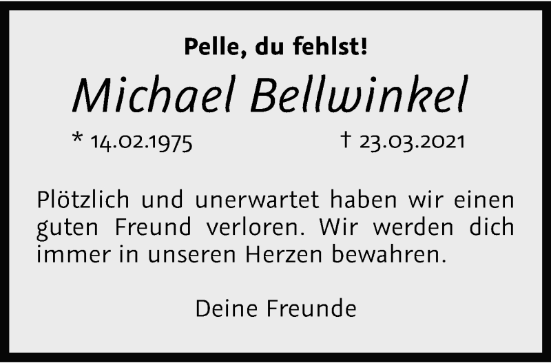  Traueranzeige für Michael Bellwinkel vom 27.03.2021 aus 