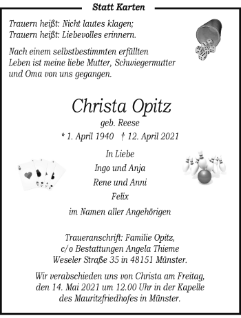 Anzeige von Christa Opitz 