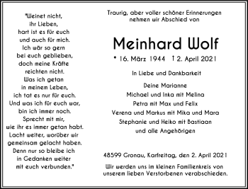 Anzeige von Meinhard Wolf 