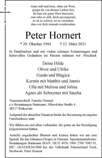 Anzeige von Peter Hornert 