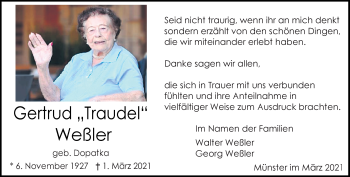 Anzeige von Gertrud Weßler 