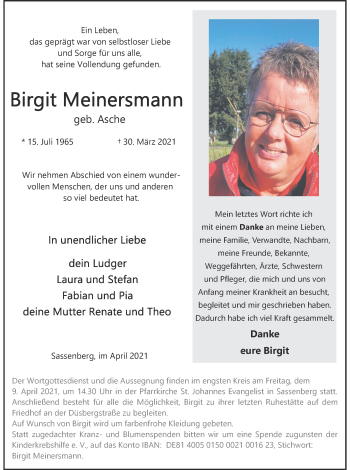 Anzeige von Birgit Meinersmann 