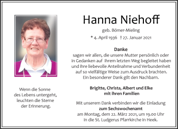 Anzeige von Hanna Niehoff 
