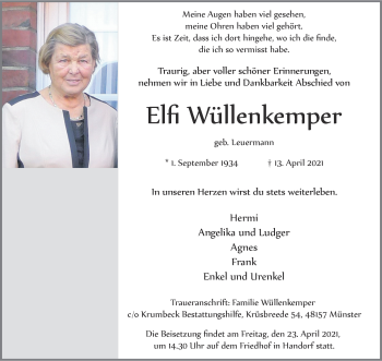Anzeige von Elfi Wüllenkemper 