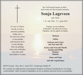 Anzeige von Sonja Lageveen 