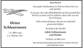 Anzeige von Heinz Schlautmann 
