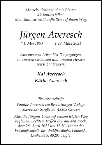 Anzeige von Jürgen Averesch 