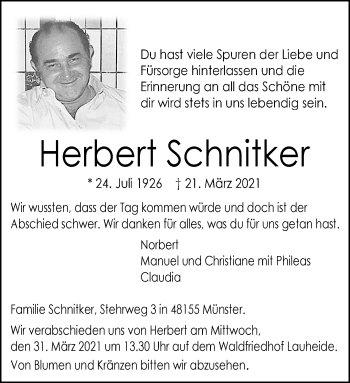 Anzeige von Herbert Schnitker 
