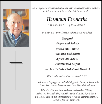 Anzeige von Hermann Termathe 