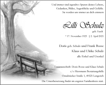 Anzeige von Lilli Schulz 