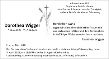 Anzeige von Dorothea Wigger 